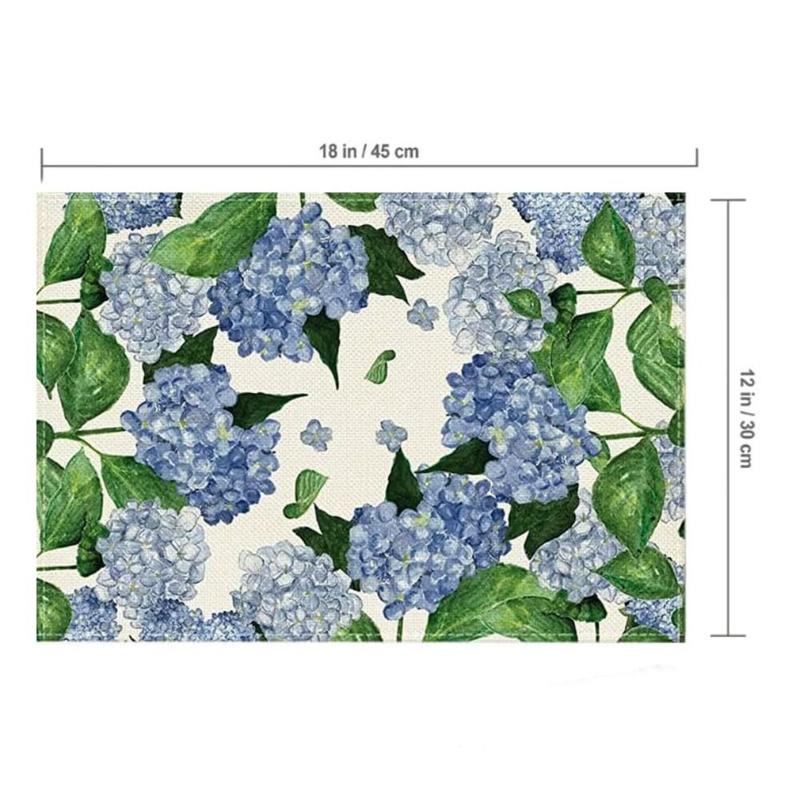 Dining Table Hydrangea Pattern Linen Placemat Heat Resistant Anti Slip Table Mat Oil Proof Rustic Tableware Pad Table Decoration 3