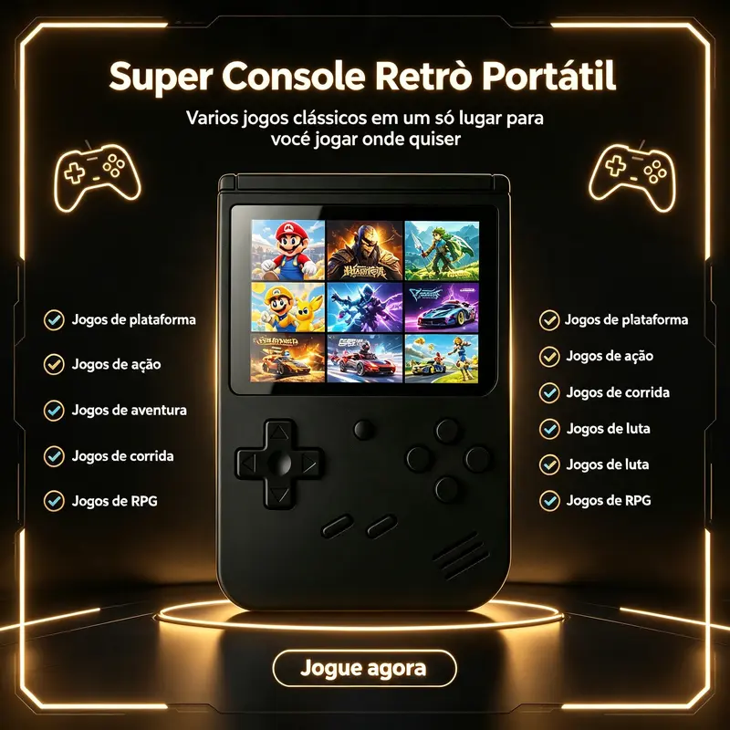 Console Portátil Retrô com 400 Jogos Clássicos, Kit Game de Bolso