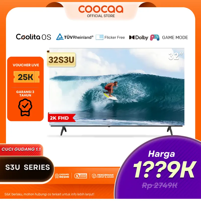 [EXCLUSIVE - PUTRA SIREGAR] TV COOCAA S3U 32Inch Smart TV - OS COOLITA - HD - Bazel Less - Dolby Audio - Browser/Youtube - USB/HDMI/LAN/WIFI 0