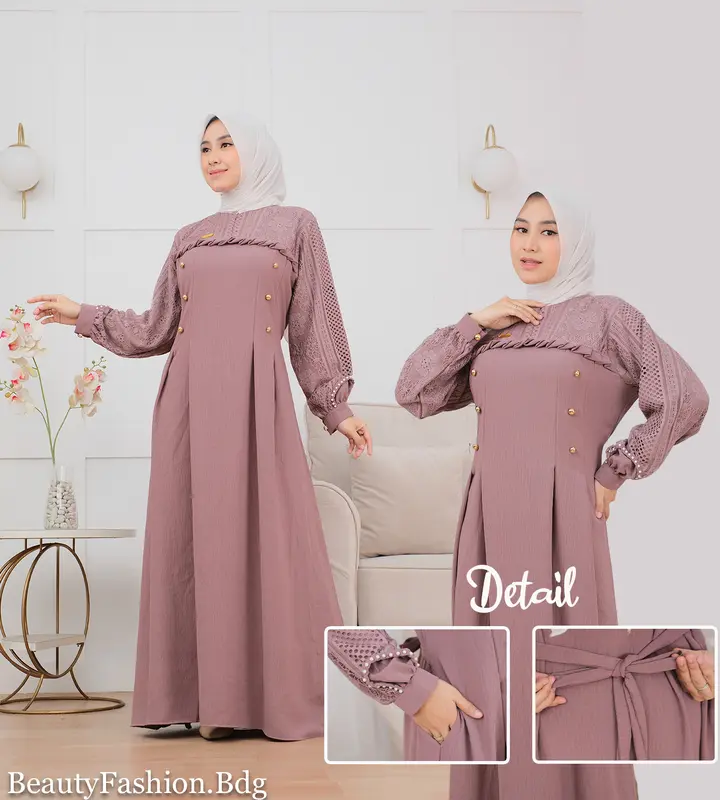 Gamis Wanita Muslim ARSYILA Dress Mix Brukat Malika Payet Mutiara Crinckle Airflow Terbaru 3