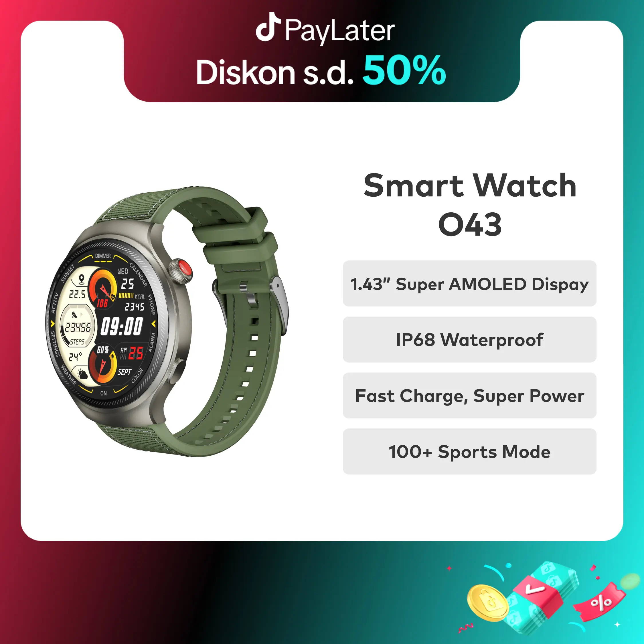 itel Smartwatch O43 Max  watch 1.43 inch AMOLED Touch Screen IP68 water proof Jam Tangan Pria fitness tracking Official smart band