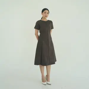 (Posy) Midi Dress Lenora Ribbon Dress Bahan Suede Gaun Kasual Wanita