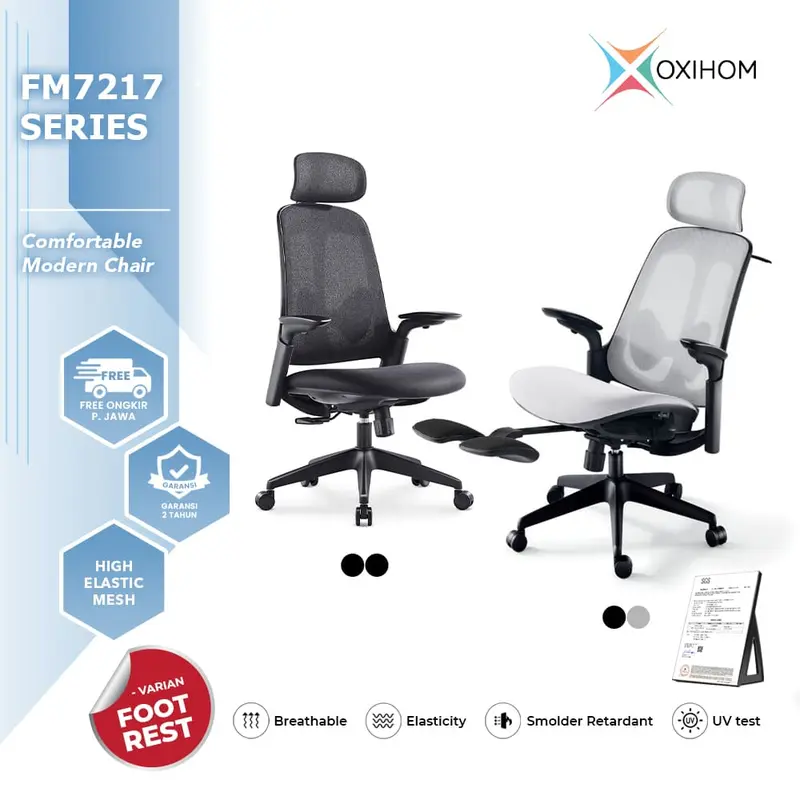 OXIHOM FM7217 Kursi Mesh Kursi Gaming Kursi Kantor dengan Foot Rest Nyaman Ergonomis Stylish untuk Produktivitas Kerja dan Kenyamanan Bermain yang Optimal Furniture Roda 0