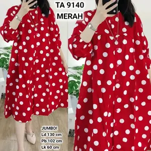 Tunik Polkadot OVERSIZE Ld 130 Katun Poplin TA 9140 TA 9189, Fashion Muslim Wanita Panjang Dewasa Jumbo Kekinian