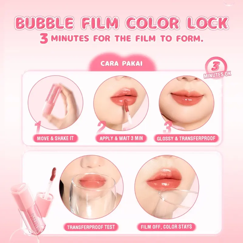 【NEW】PINKFLASH Transferproof Bubble Glowy Tint Lips liptint Bubble Long-lasting Smooth abd Fresh 5 Shades 5