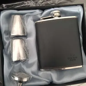 Botol Hip Flask Stainless Steel Leather 7 Oz with Shot Glass MInum Minuman