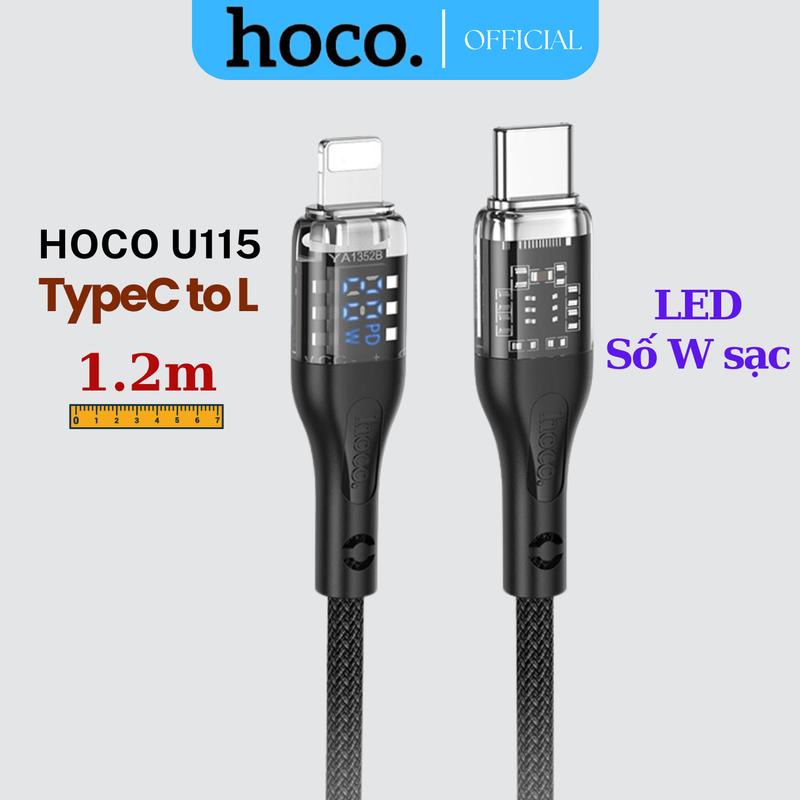  Cáp sạc nhanh PD20W Hoco U115 Type-C to Lightning trong suốt Led hiện công suất sạc số W Phụ Kiện Sạc Điện Thoại Phone capsacnhanh  coden capsacnhanh  20w 