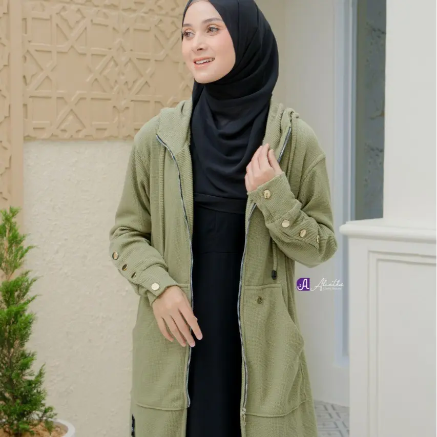 Azizah Jaket by Alietha | Long outer jaket muslimah | Jaket wanita panjang syari Parka