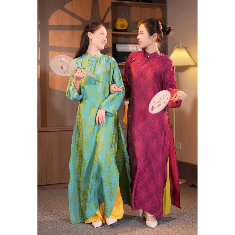   Áo dài Phạm Hương  Áo dài Ngọc Diên áo ngũ thân phong cách hiện đại chất liệu gấm lụa 