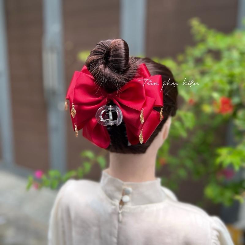   Kẹp dọc 11cm  Kẹp tóc nơ nhiều lớp đính charm nhỏ phong cách nhẹ nhàng nàng thơ - Hàng thiết kế của Tũn Nữ Women Cua 