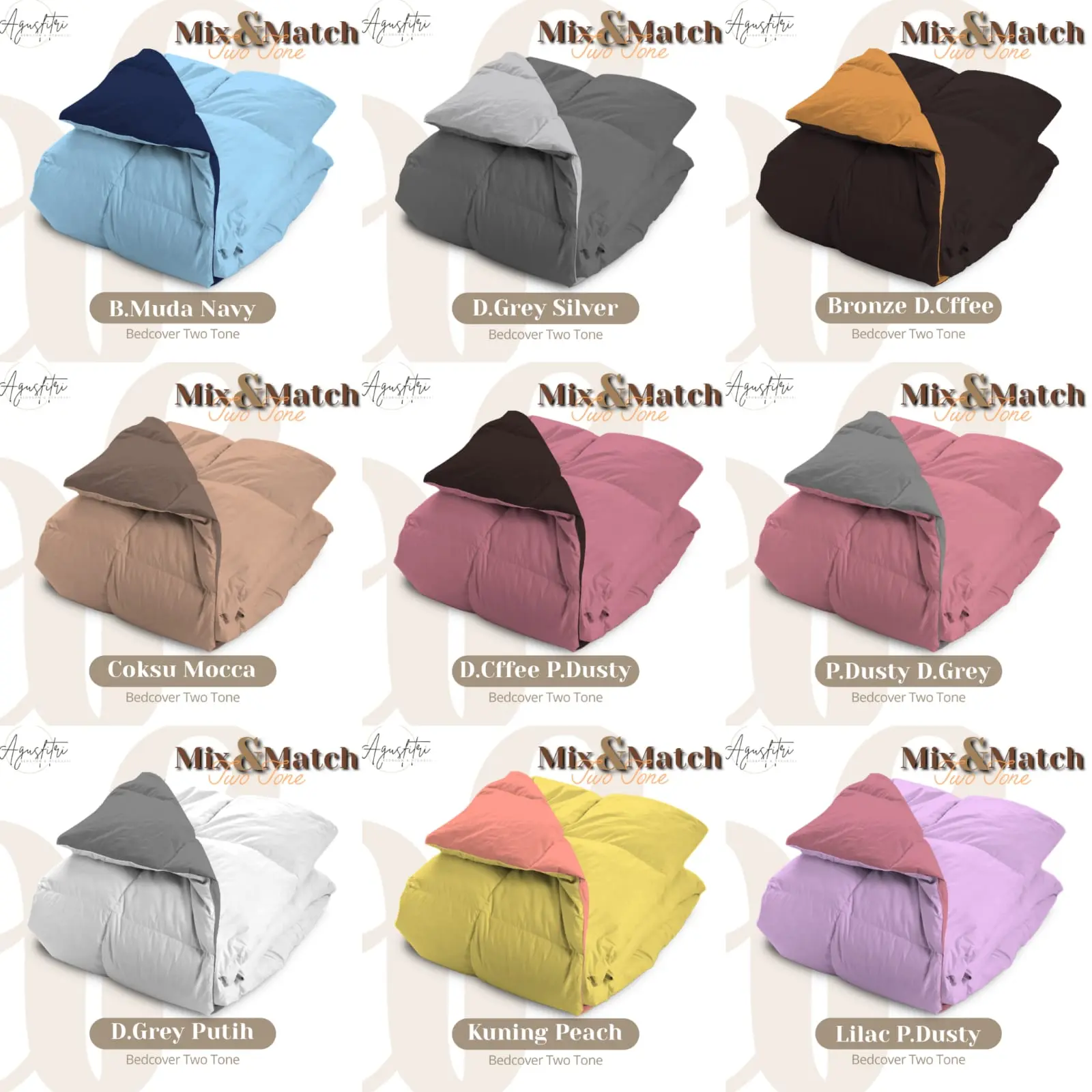 Bedcover Saja 120x220 Two Tone Dua Warna Minimalis Bisa Custom Warna Bahan Microtex Dakron Silicon Grade A Cocok untuk Kasur Sprei 90x200 dan 100x200