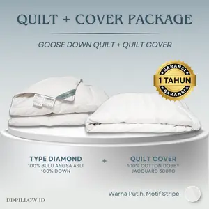 DDPillow Set Selimut Bulu Angsa Asli + Cover Cotton Stripe, Type Diamond 100% Down / Duvet / Selimut Hotel
