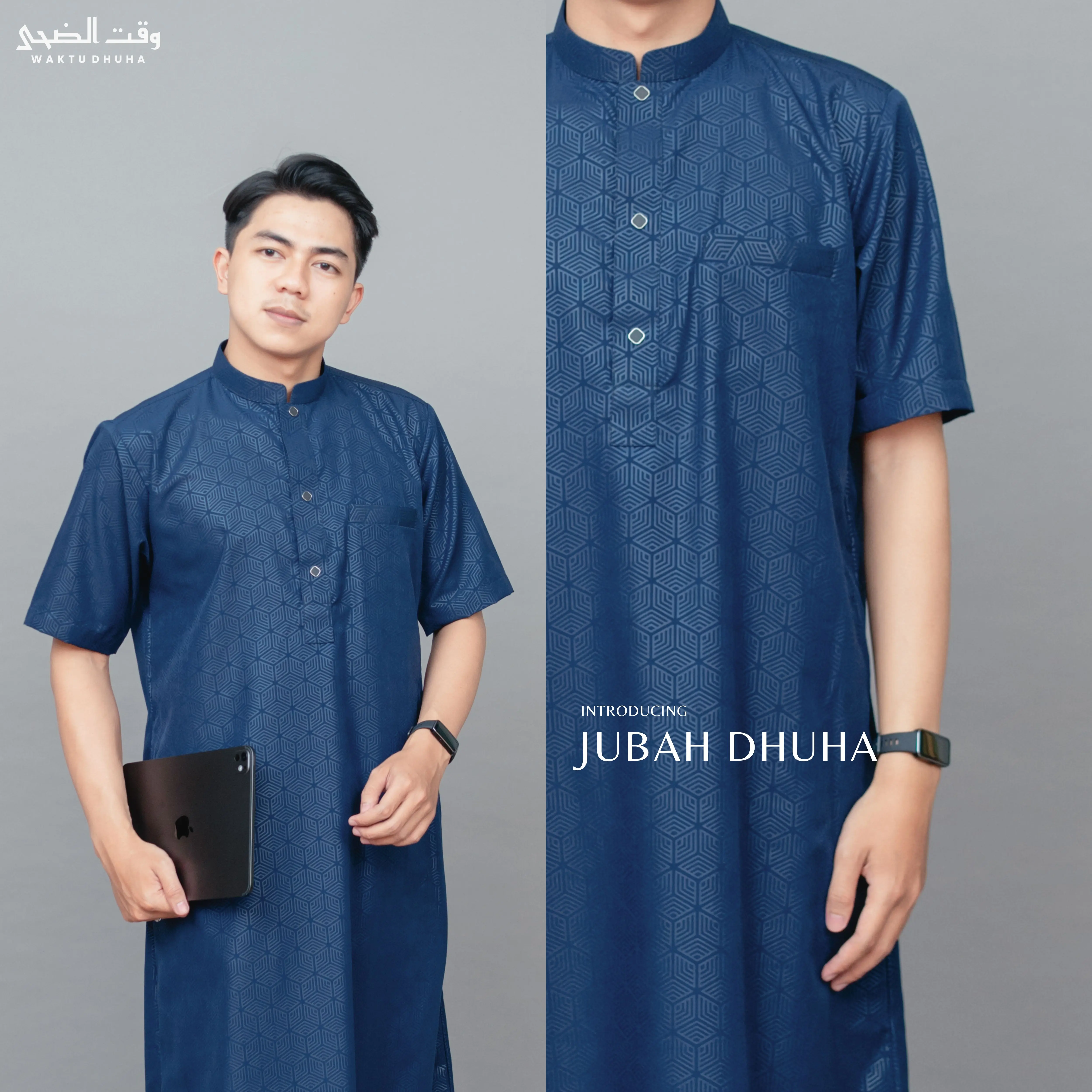 WAKTU DHUHA - Jubah Dhuha gamis pria slimfit lengan pendek premium bahan super adem Dewasa Muslim Remaja Panjang