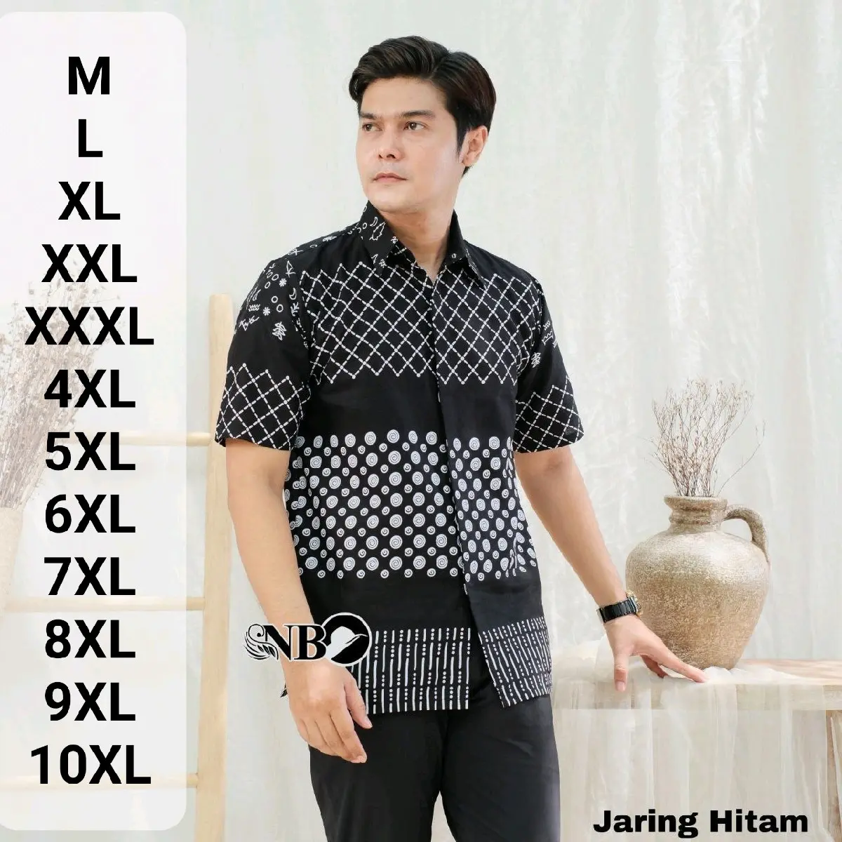 Baju batik pria jumbo lengan pendek motif jaring size M sampai 10XL bahan katun prima ready seragam