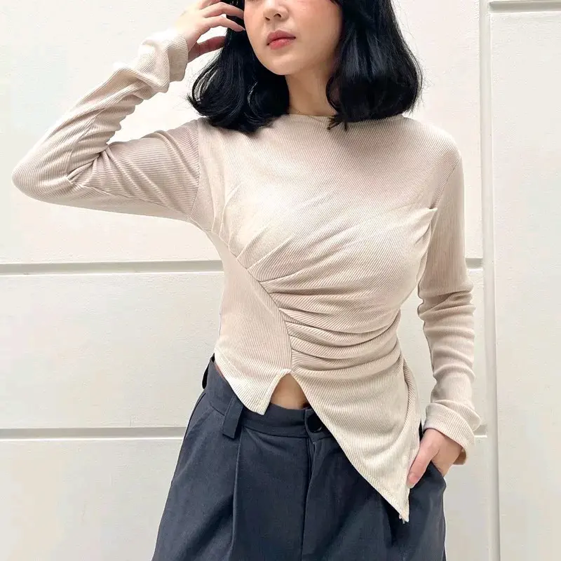 Nay' Blouse Knit Crop Top / Kaos Wanita /Atasan Wanita Tangan Panjang Polos 0