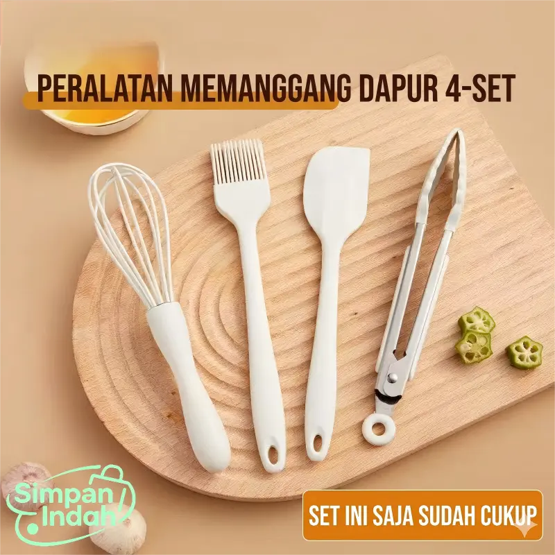 Simpan Indah Set Baking 4PCS Silicone Food Grade Kuas Oles & Alat Baking Tahan Panas Anti Lengket Lembut Awet Mudah Dibersihkan Peralatan Dapur Aesthetic - Kitchenware untuk bakar