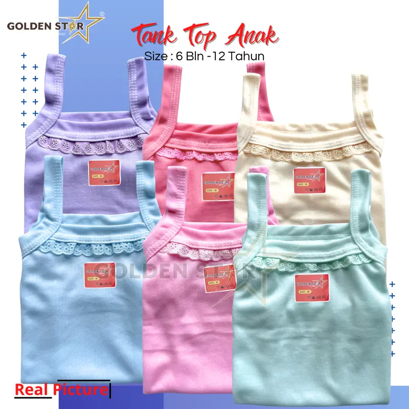 6 Pcs Tank Top renda Anak perempuan Warna - Tengtop Anak perempuan Warna Usia 0-2 Tahun Tanpa Bolong Bolong Kaos Dalam Kutang Anak Perempuan TREN - Kaos Singlet Anak Perempuan  / Tanktop Anak warna Lusinan pewe 7