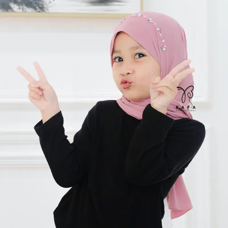kerudung Pashmina Anak Instan Payet | Pashmina Instan Jersey Premium Polos Nyaman Muslim Variasi Jilbab Kerudung untuk bayi dan balita Serut 2