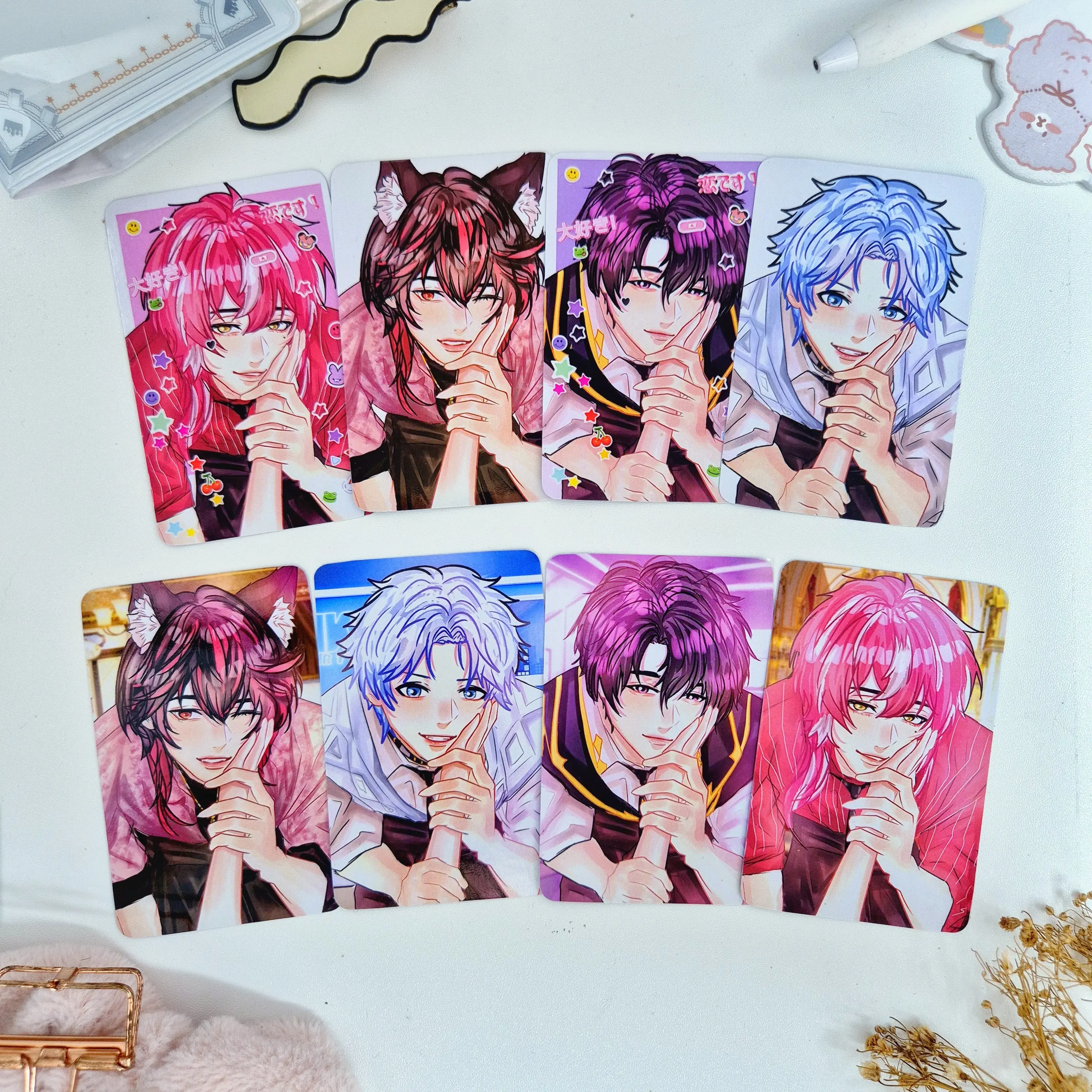 Vtuber Indonesia In Black and Obey Me edition photocard by onintwin / art print / sol4ce / solace / harris caine / arion / gin / souta