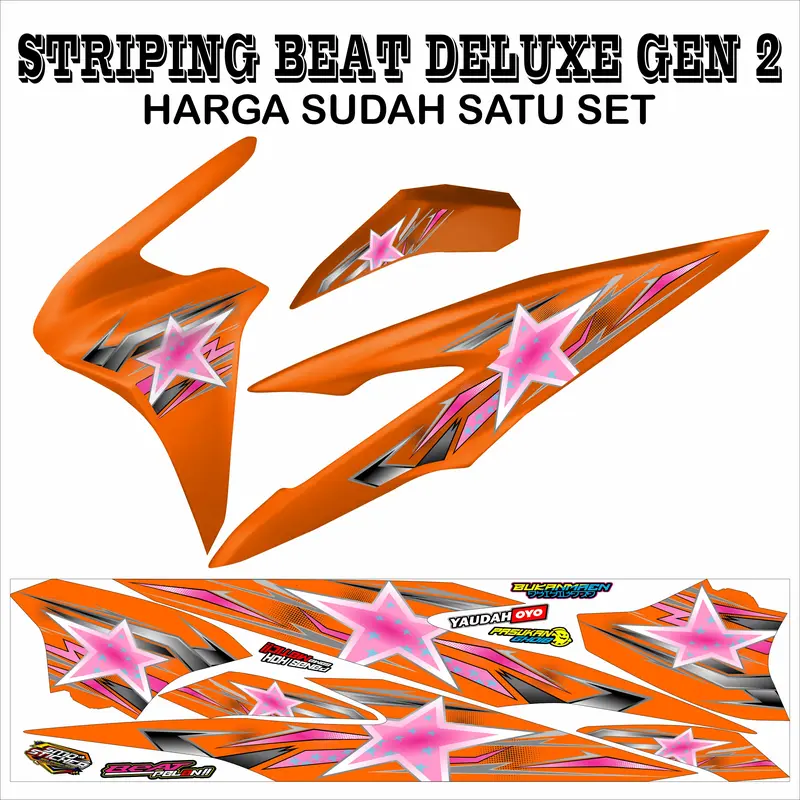 STRIPING VARIASI STICKER HONDA BEAT DELUXE GEN 2 MOTIF BINTANG PINK KEREN SIMPLE MURAH Motorcycle 7