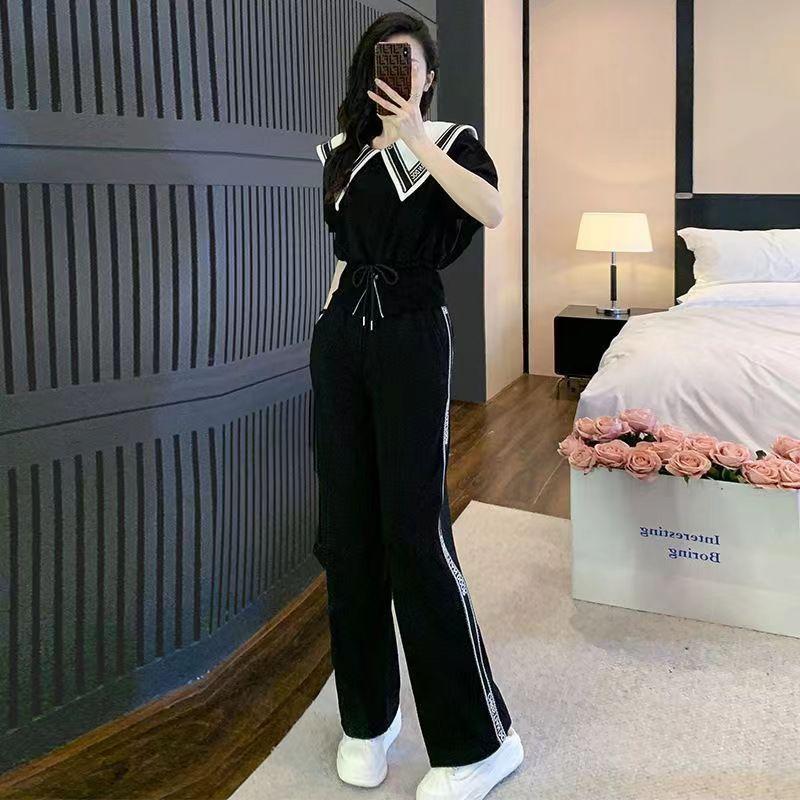 Bộ Đồ Thể Thao, Phong Cách Cổ Điển, Dành Cho Nữ, Bộ Đồ Hai Mảnh, Thời Trang Dáng Rộng Vừa Vặn, ngắn Tay Áo, Quần Ống Rộng, Thích Hợp Cho Mùa Hè 2023, Phong Cách Phương Tây, Trẻ Trung 7