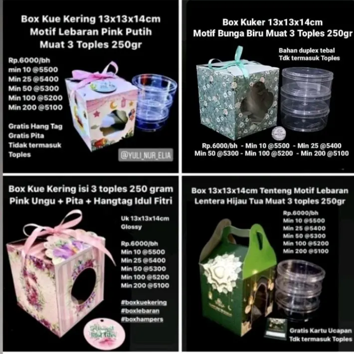 Box 13x13x14cm Tenteng Motif Lebaran  Muat 3 toples 250gr