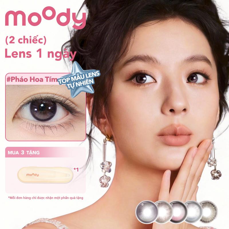 MOODY kính áp tròng 1 ngày 2 chiếc, Lens tự nhiên đi học siêu êm,lens chụp kỷ yếu, phù hợp người mới đeo, màu đen/nâu/xanh/hồng/xám vân mây/nâu sữa/xanh tiffany, lens cận 0-7 độ, đường kính 14.1-14.3mm
