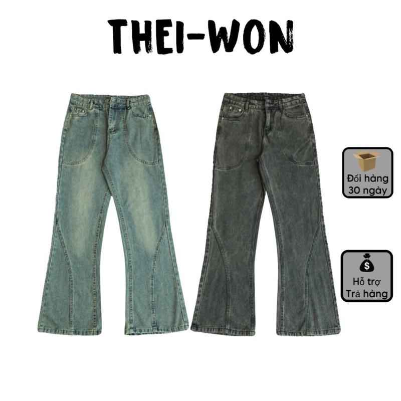 Quần jean ống loe màu xám tiêu phong cách douyin nam nữ THEI-WON Pants Menswear