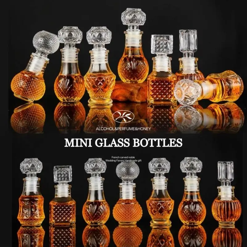 Botol kaca untuk wiski, botol minuman keras untuk Alkohol, wain, Minyak wangi ukiran Perancis, balang madu, Bekas simpanan mini, hadiah perkahwinan buatan tangan, 50ml