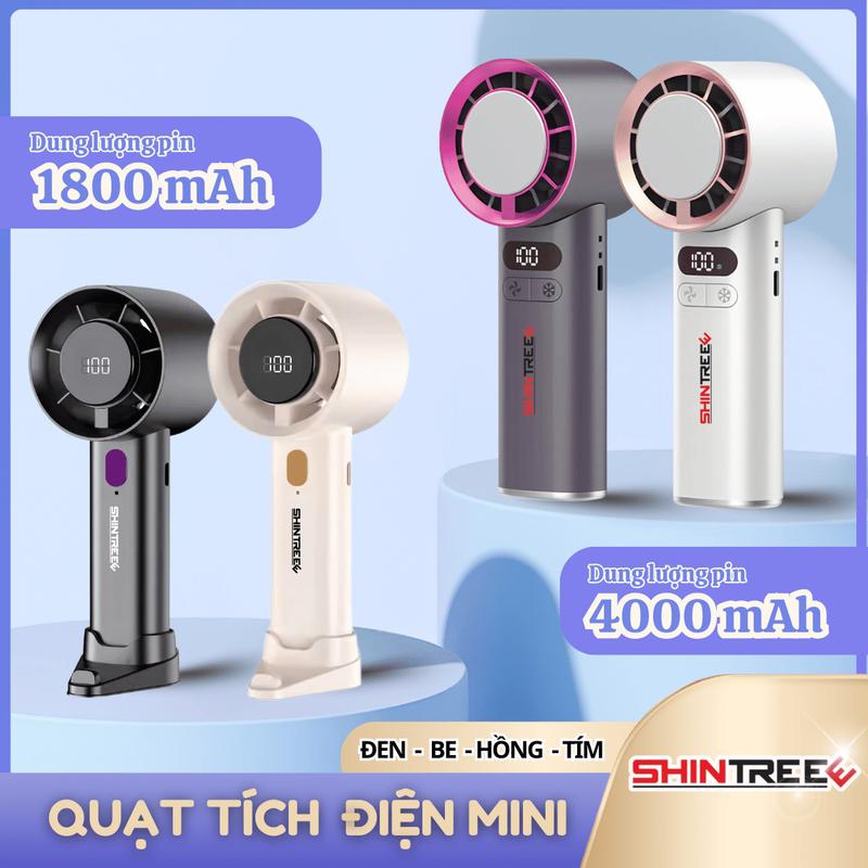 Quạt Cầm Tay Mini SHINTREEE 1800mAh Sò Lạnh 4000mAh Điều Chỉnh 100 Cấp Độ Gió Có Dây Đeo Bảo Hành 12 Tháng