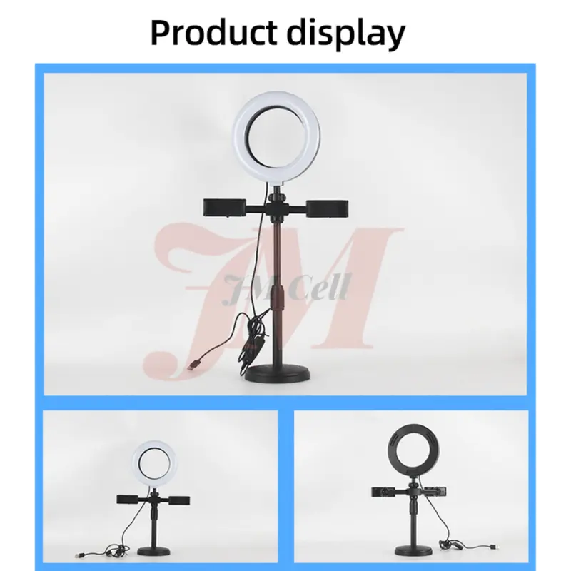 Ring light 16cm + Tripod Free 2 Holder Hp Ring light Tripod Mini Stand Holder Handphone Hp Live Streaming Selfie LED Make Up Vlog Lampu Siaran Langsung Tripod Meja Kantor / Live Desktop Ring Light Phone Holder 8