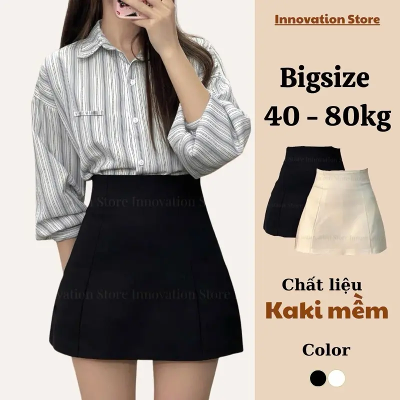 Chân Váy Chữ A Thêu Con Ong Cạp Lưng Cao BIG SIZE Chất Kaki Mềm Cao Cấp TA-88 Nữ Women Kem