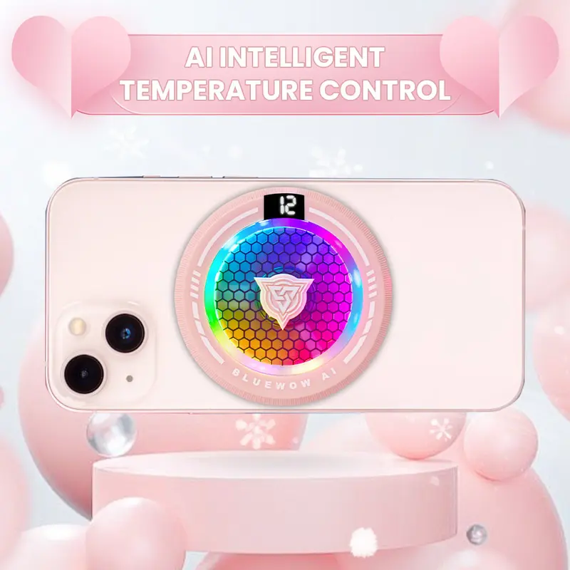 BlueWow AI Radiator Ponsel  Radiator Pendingin Magnetik Semikonduktor Fancooler pink Kelas Profesional Bermain PUBG MOBILE Pendamping Ponsel Android IPHONE Kebisingan Rendah Pendinginan Cepat Konsumsi Daya Rendah Senyap Mobile Legends LATAM X109 al19 6
