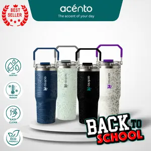 Acento Tumbler Stainless Steel 900ml Pattern Series Tahan Panas & Dingin Anti Bocor Double Wall dengan Handle Portabel