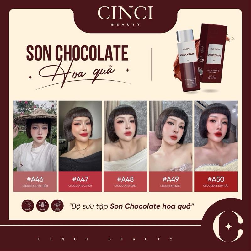 SON HOA QUẢ Cinci Beauty Son Kem Lì Chocolate Hoa Quả 3g Chất Nhung Lì Mịn Mềm Môi 10 Màu Trendy 2025