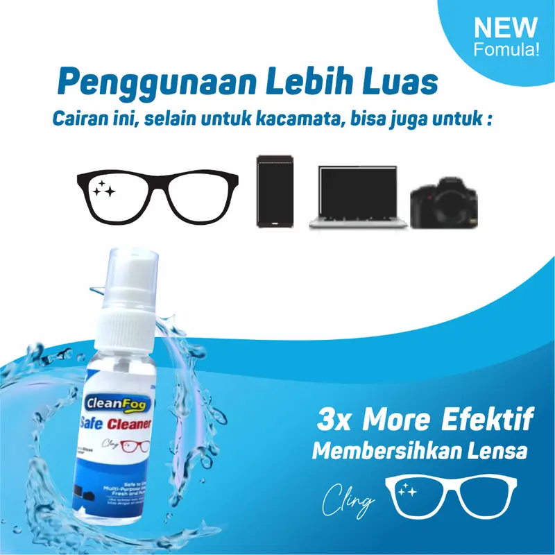 Pembersih Kacamata Cairan Lens Cleaner Cleanfog 60 ml, Merawat Lensa Kacamata Lebih Bersih dan Jernih lens  cleaner Glasses Blueray Waterproof 4