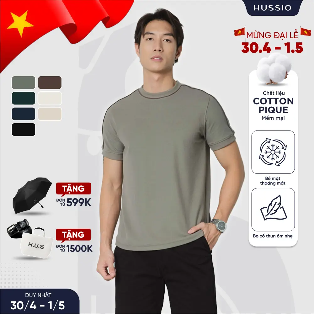 Áo thun nam cổ tròn DIAGO vải Cotton Pique dày dặn, mềm mịn, trẻ trung - HUSSIO