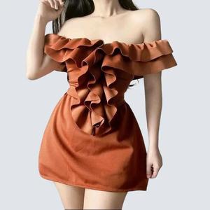 FORMA.MNL | Elegant Ruffle Mini Dress For Women 2 way Off shoulder Neoprene Fabric