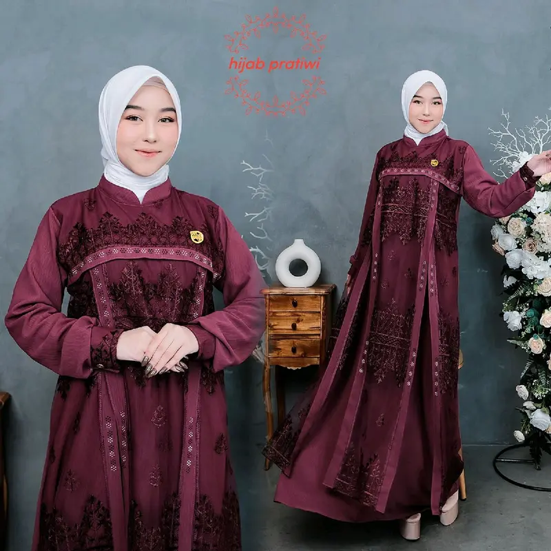 Hijab Pratiwi - Nazwa Dress Gamis Cringkel Mix Brokat Sapto Terbaru Gamis Kondangan Elegan Gamis Viral kekinian modern gamis lebaran 6