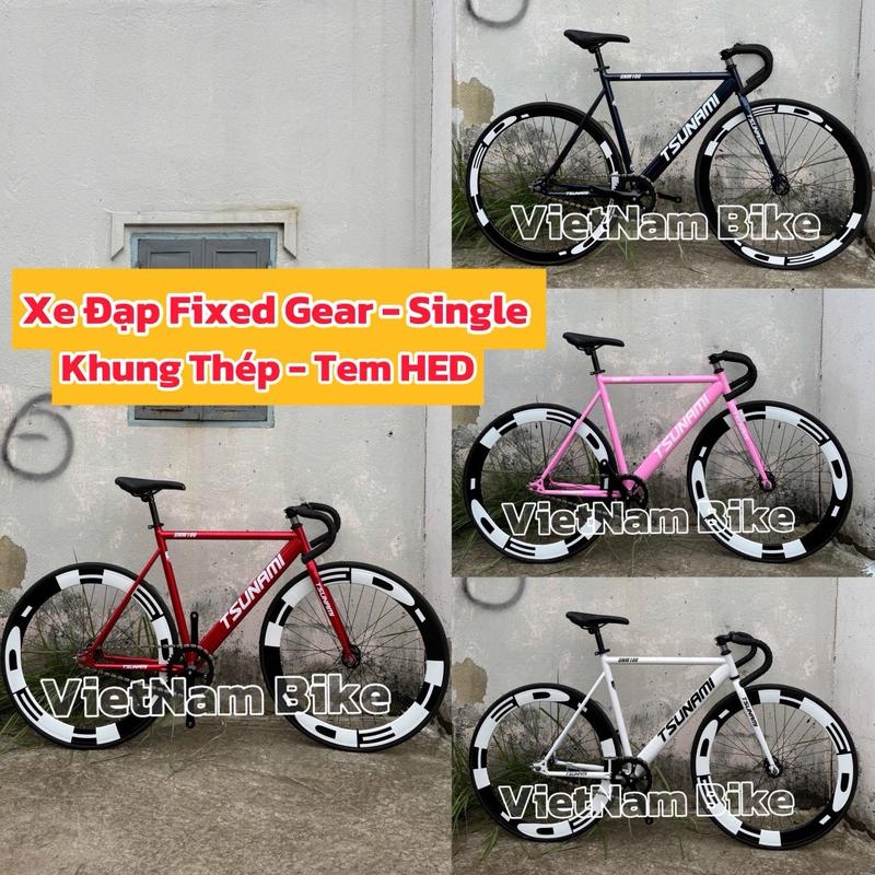 Xe đạp thể thao fixed gear và single tsunami đủ màu kèm tem HED( kèm strap và đồ lắp) Gắn Xe Đạp Đạp Xe Đạp Spo