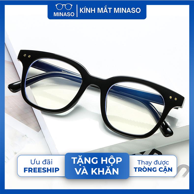 Kính mắt nam nữ mắt kính không độ chống ánh sáng xanh và tia UV gọng kính cận thay được tròng cận thời trang phong cách Hàn Quốc tặng quà hộp và khăn lau kính 046