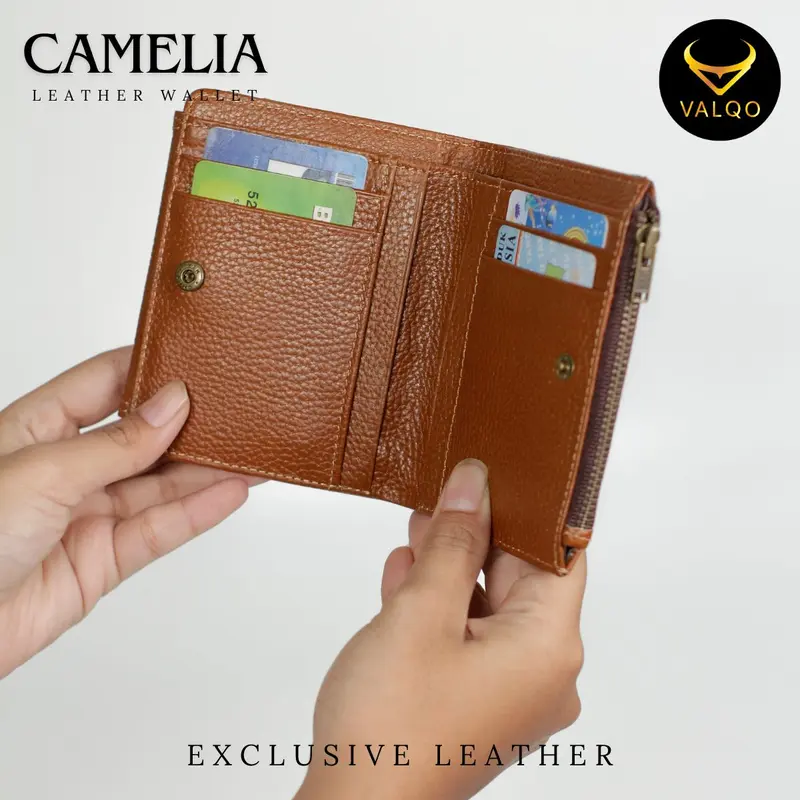 VALQO CAMELIA Dompet Kulit Sapi Wanita Dompet Kartu Resleting Dompet wanita Dompet kecil Dompet Pendek 3