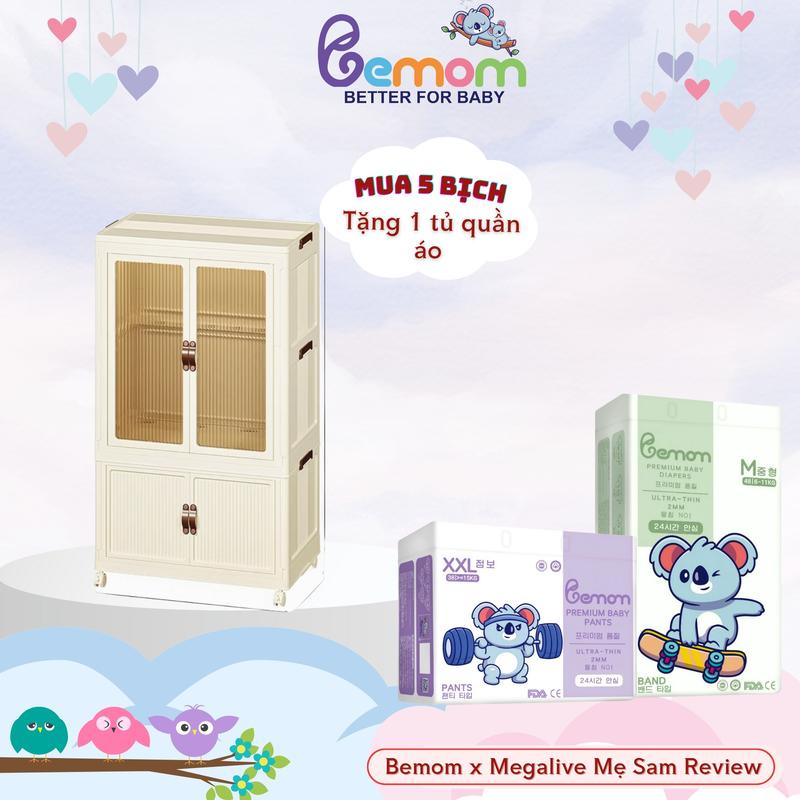 [KOL] Combo 5 bịch tã Bemom Plus Hàn Quốc mỏng nhẹ, thấm hút tốt cho bé
