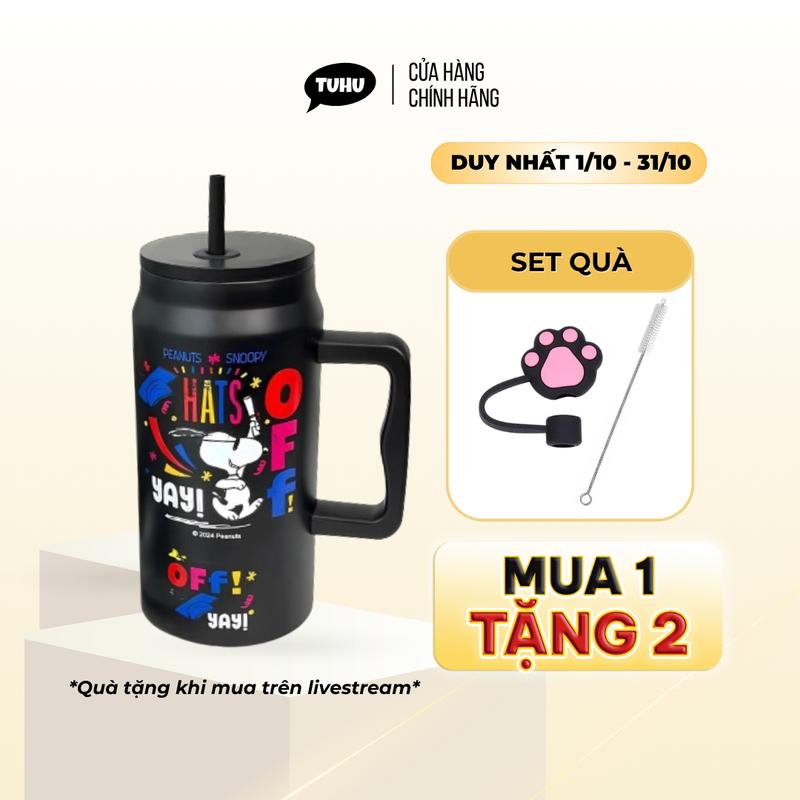 Bình giữ nhiệt khắc tên Snoopy 1500ml có tay cầm, bình nước giữ nhiệt nóng lạnh inox 304 cao cấp – TUHUHOUSE