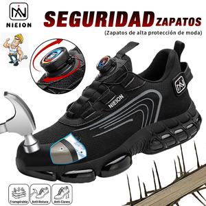 nieion zapatos de seguridad industriales para hombres ligeros y con puntera de acero resistente a perforaciones y suela antideslizante para trabajo en interiores y exteriores apto para todas las estaciones y cómodo de llevar diseño informal a rayas cordones elásticos suela de eva antideslizante