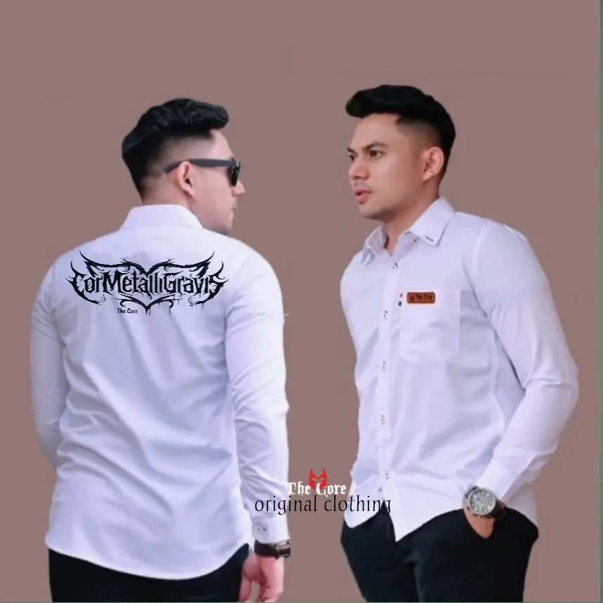 Kemeja Distro Kemeja Slimfit Baju Panjang dengan Motif Keren Gambar Belakang untuk Pria dan Wanita Bahan Katun Nyaman Dipakai Logo Simple Elegan