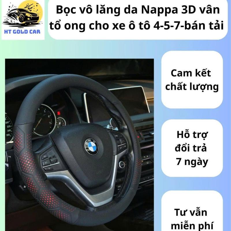 Bọc Vô Lăng Da Nappa Vân Tổ Ong 3D Bản Tròn Bản Chữ D Siêu Mỏng 3MM Thoáng Khí Chống Trơn Màu Đa Dạng Sang Trọng Êm Ái HT GOLD CAR