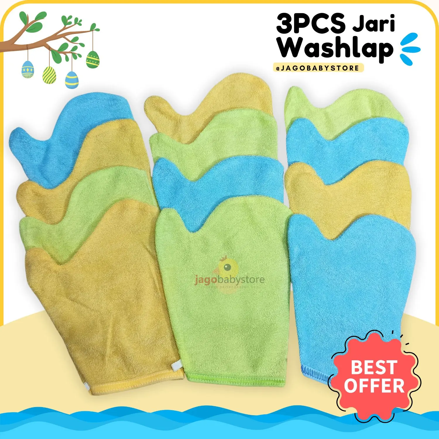 Set 3 Pcs Washlap Bayi Jari , Kain Handuk Mandi Lembut