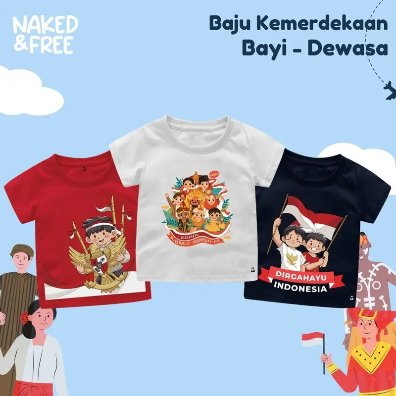 Naked & Free Baju Kaos Kemerdekaan Bayi Anak Remaja Dewasa Generasi Pancasila Series Bahan Katun 30s 1