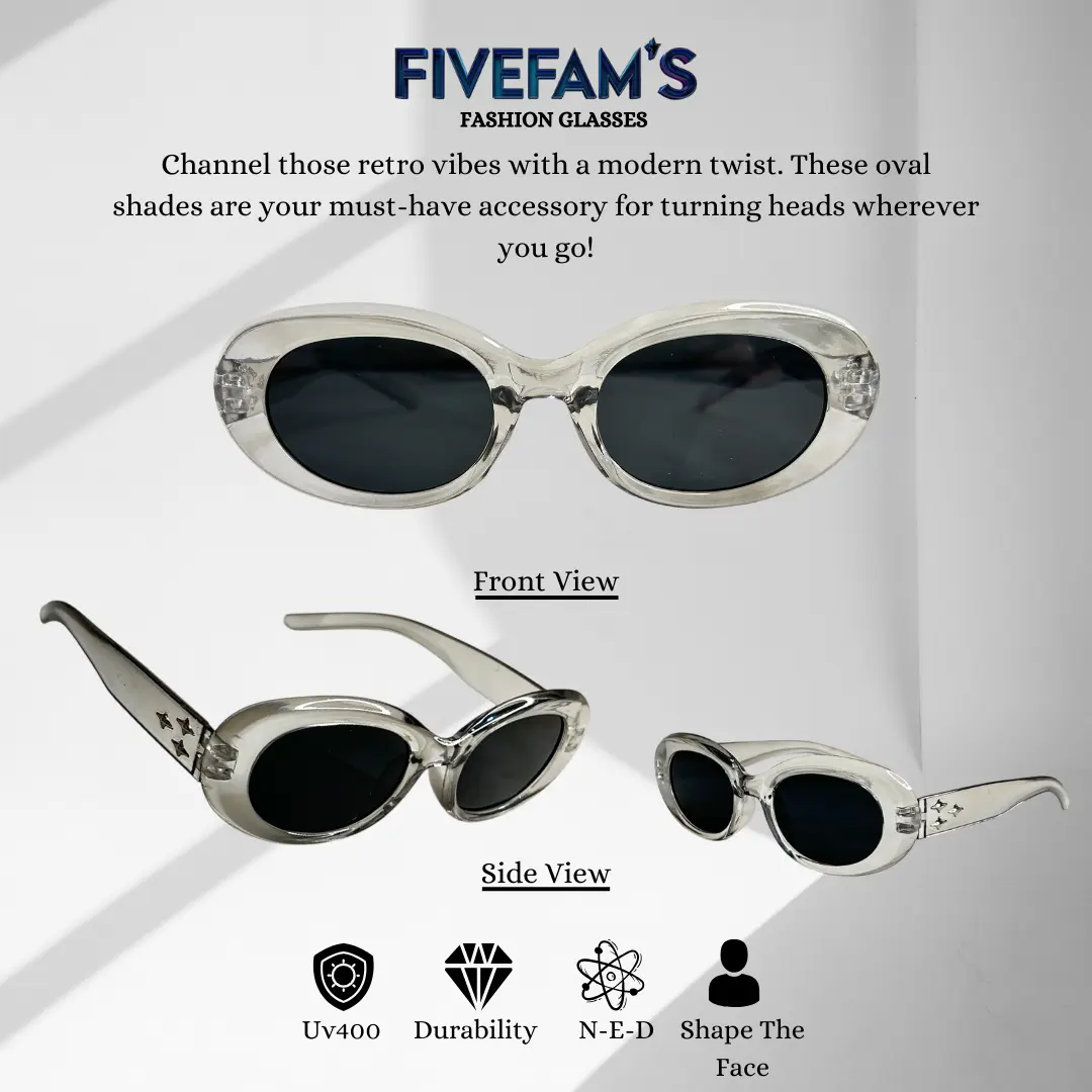 FIVEFAM'S - Kacamata Hitam Oval Retro Clear Frame Sunglasses Lensa UV400  - Eyewear Oval Vintage Unisex